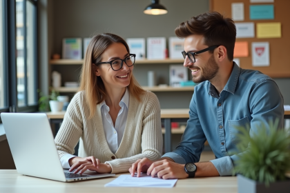 Femme d'âge moyen recevant des conseils d'un technicien