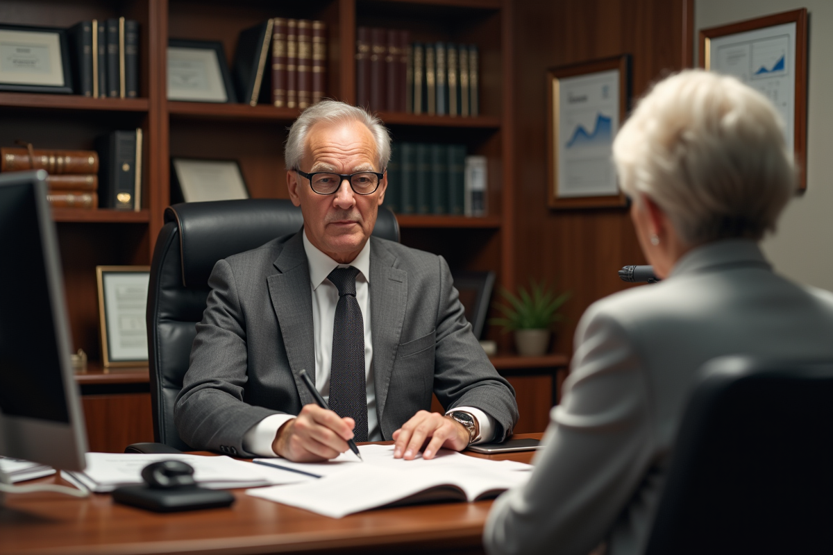 Conseiller financier discutant avec une veuve dans un bureau