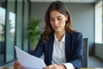 Conseillère Mon Proxima FR expliquant une protection juridique à une cliente dans un bureau professionnel