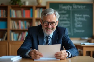 Professeur d'âge moyen souriant avec cartes humoristiques