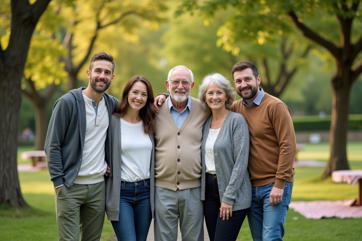 Famille multigeneration dans un parc en pleine nature