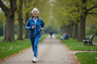 Femme active de 60 ans en tenue de sport dans un parc urbain