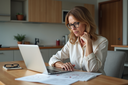 Femme concentrée étudiant des tableaux de pension