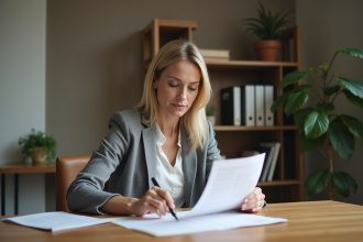 Femme professionnelle examine des documents juridiques