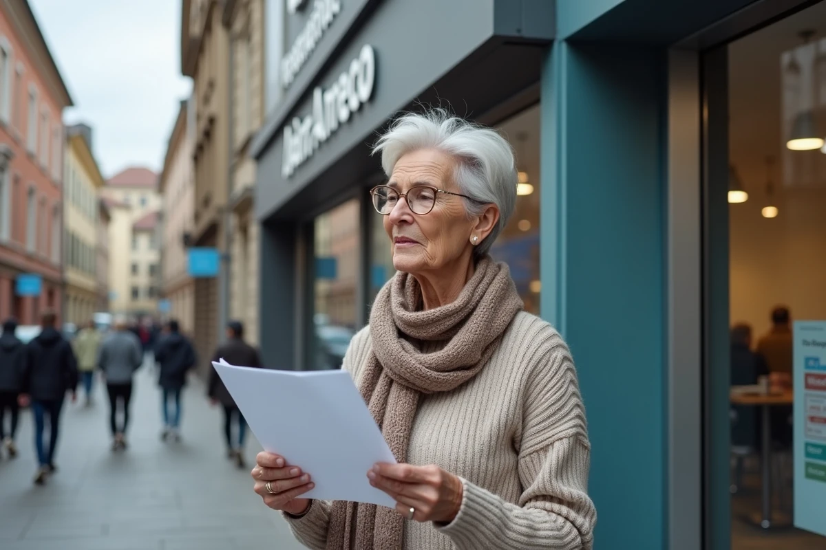 Femme mature lisant un document devant un bureau moderne