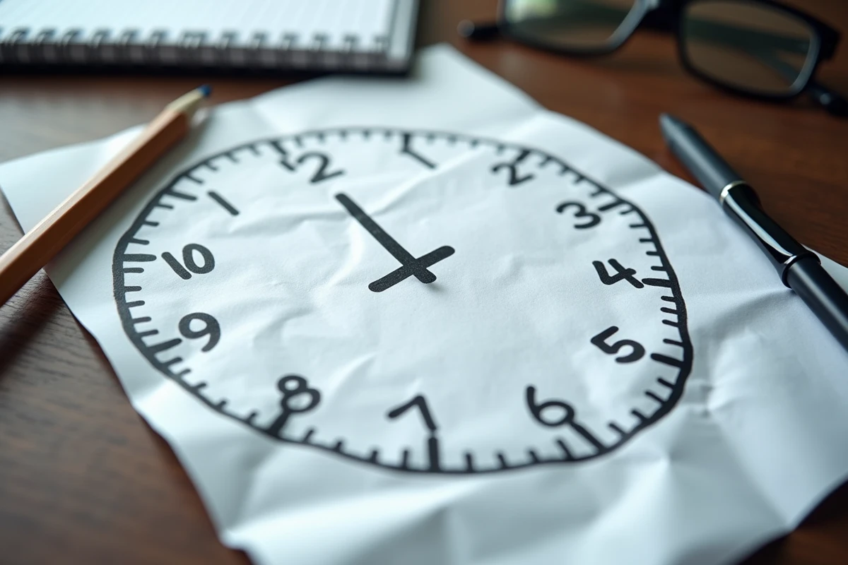 Gros plan d'un test de l'horloge dessiné à la main révélant des erreurs typiques d'interprétation cognitive
