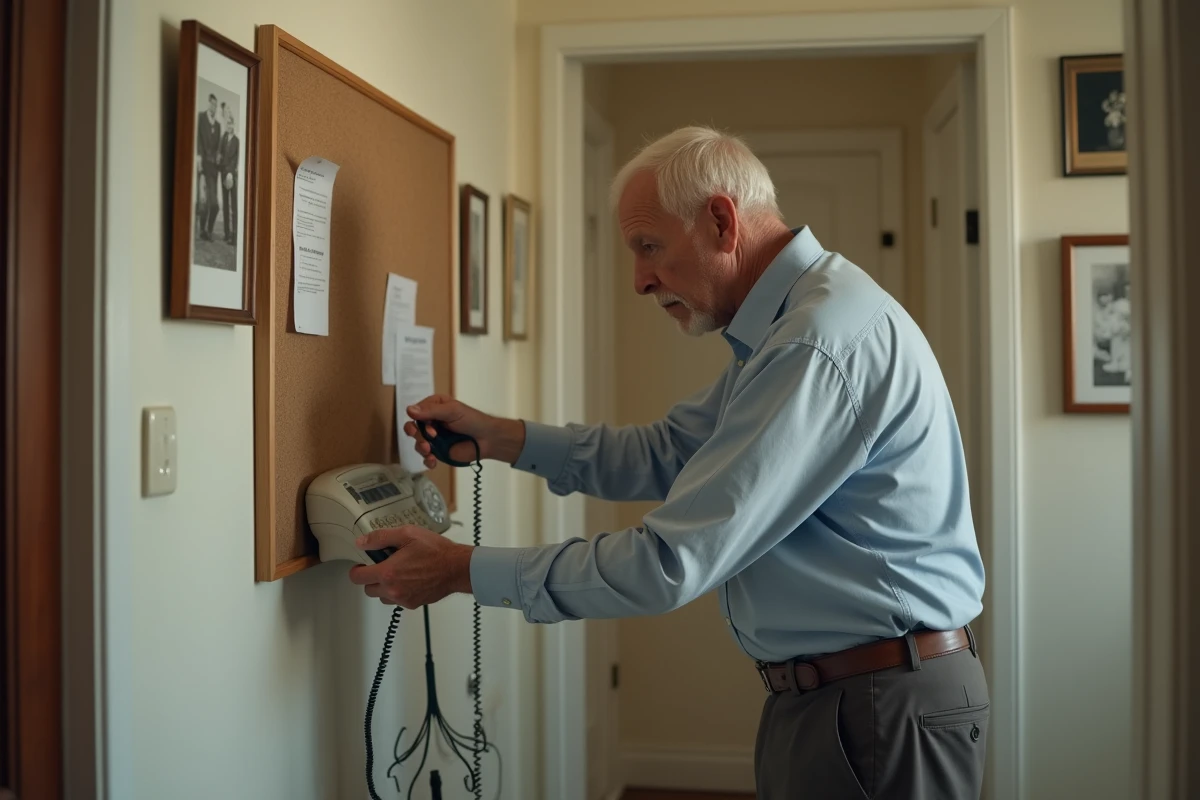 Homme senior vérifie un document sur un tableau dans l