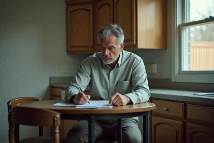 Homme d'âge mûr pensif devant des offres d'emploi