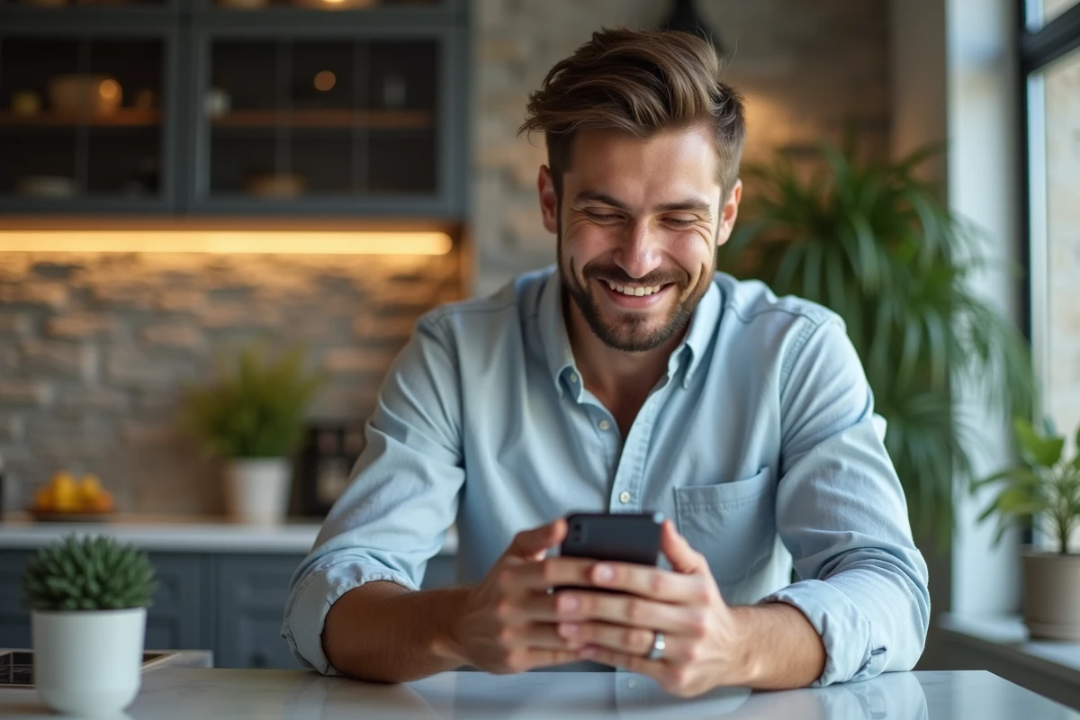 Jeune homme utilisant une application financière sur smartphone