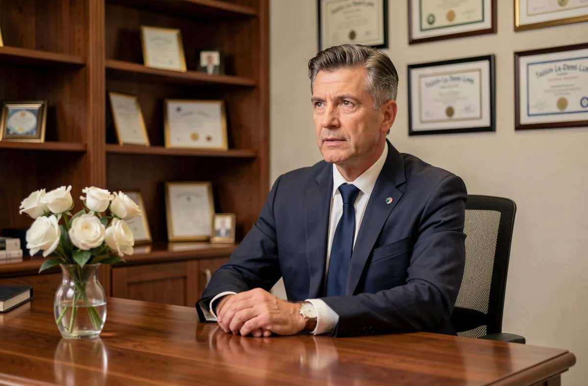Conseiller funéraire de PFG Tassin-la-Demi-Lune en entretien dans un bureau sobre et chaleureux