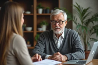 Homme senior en conseil financier avec une conseillère
