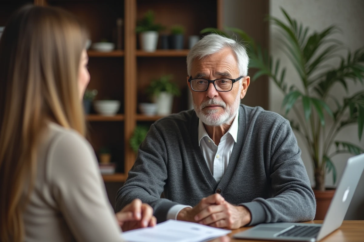 Homme senior en conseil financier avec une conseillère